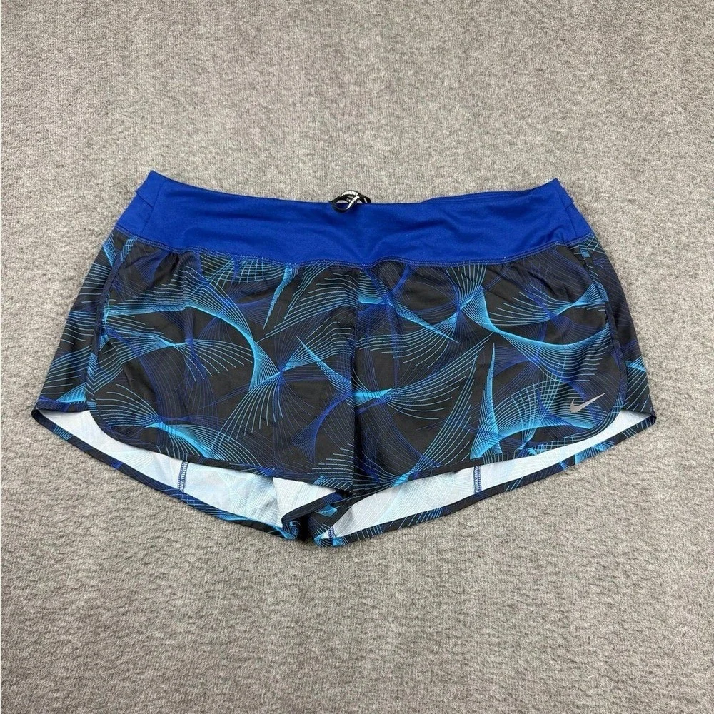 Nike‎ Flex Rival Running Shorts Women's XL Blue Abstract Print Lined Athletic